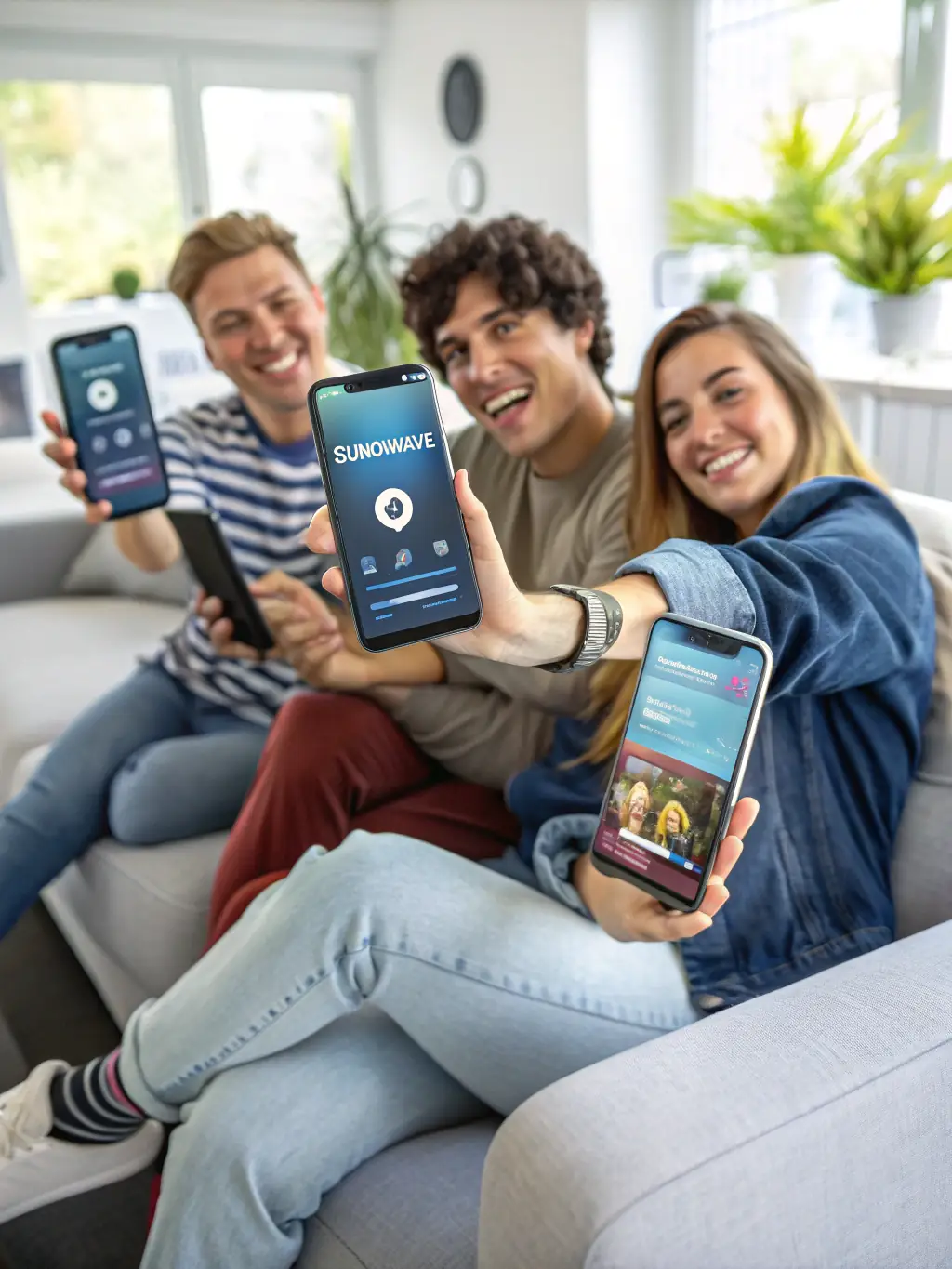 A collage of diverse users enjoying the 9·1 Watch Short Videos platform on their mobile devices, highlighting the platform's accessibility and user-friendly interface.